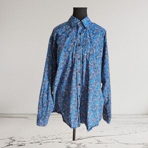 Panhandle Men's Blue Paisley Button Down Shirt  Size XXL